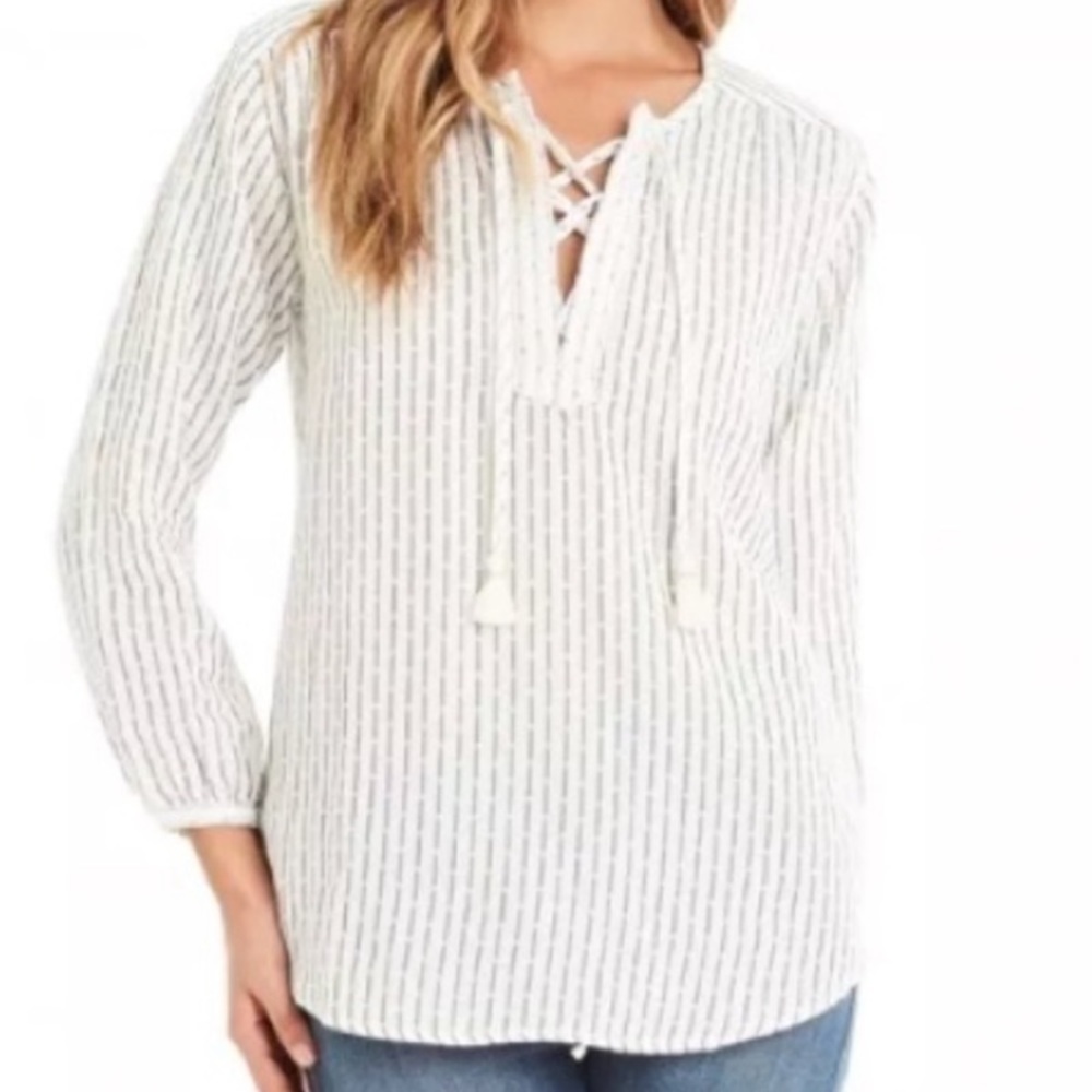 Michael Stars Lace Up Stipe Pullover